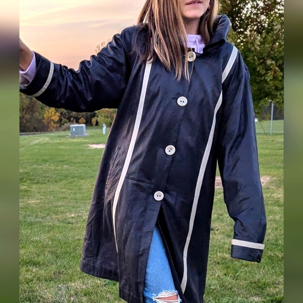 naturel Leather black and white vintage leather trench coat women's size large